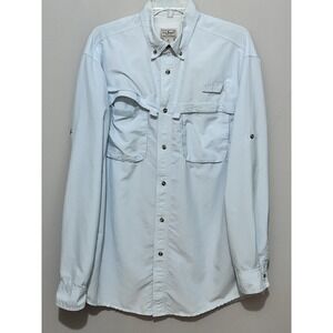 LL Bean Fishing Shirt Mens Size M‎ Tall Vented Cape Long Sleeve Tabs Light Blue